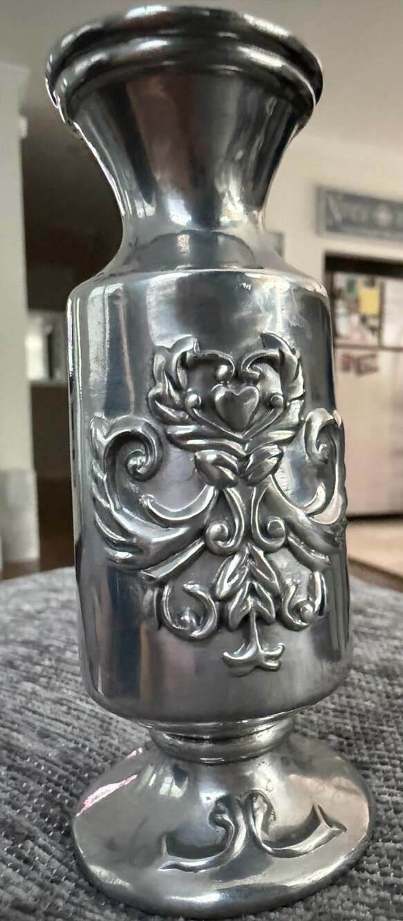 Arthur Court Aluminum Bud Vase Scroll Heart Pewter Style 2003